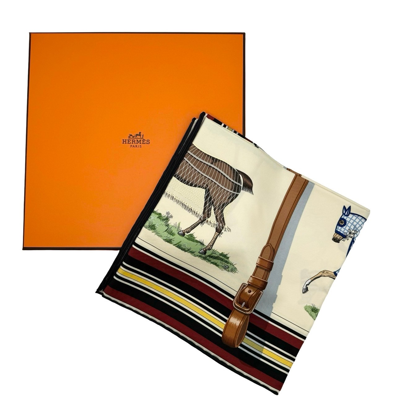 【新品未使用】 Hermès エルメス SCARF スカーフ カレ90 《馬着》 H001356S36 シル...