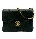 【中古】 CHANEL シャネル VINTAGE MINI MATELASSE ヴィンテージミニマトラッセ ショルダーバッグ 1番台(1990年) ブラック ラ...