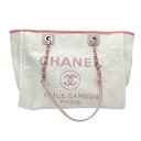 【美品】 CHANEL シャネル DEAUVILLE ドーヴィルライン トートバッグ 21番台(2015-2016年) ホワイト/ピンク キャンバス/レザー 中古 USED バッグ(4)
