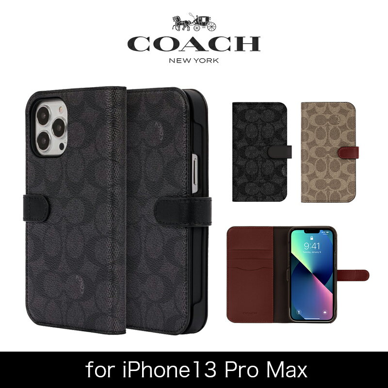 【4/18 0時 - 4/18 23時59分限定ポイント5倍！】COACH コーチ スマホケース 手帳型 iPhone13ProMax レザー Coach柄 ブラック 2021 Coach Folio Case Signature C Black