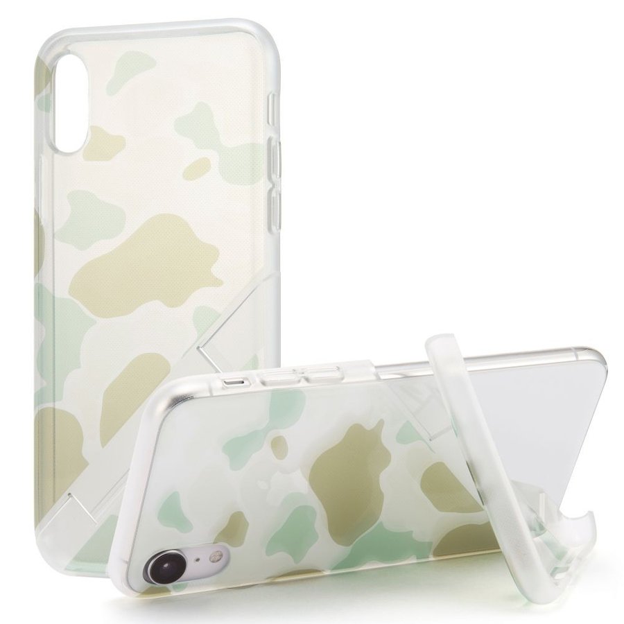 【先着200名×SS限定1万以上購入で1000円OFFクーポン配布中】Campino カンピーノ iPhoneXR OLE stand Camouflage アイフォン ケース カバー スマホケース グリーン 緑 みどり 迷彩 クリア 透明 ネコポス便配送 スタンド