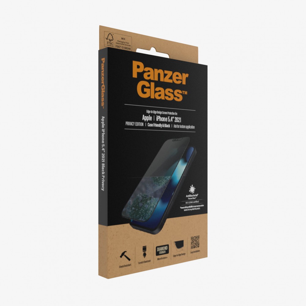 【9/1 0時 - 24時限定ポイント5倍！】【先着順！MAX1500円OFFクーポン発行中】PanzerGlass パンザーグラス 保護フィルム ガラス フィルム iPhone13mini アイフォン スマホ クリア ブラック 2021 覗き見防止 Edge-to-Edge Black