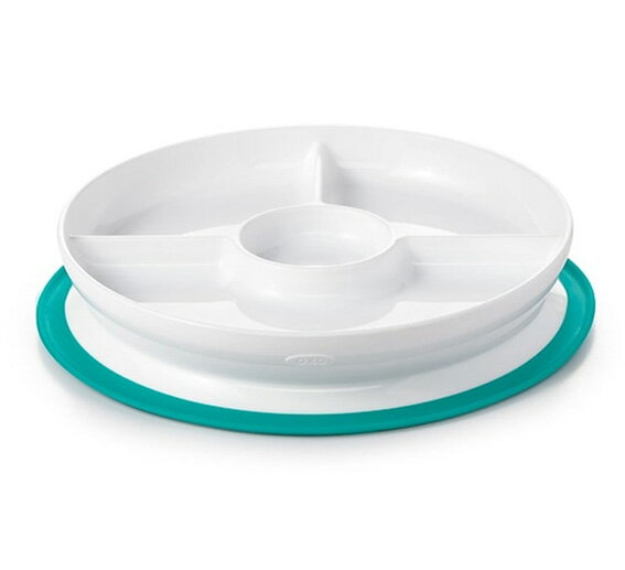 オクソートット くっつく仕切り付きランチプレート ティール【FDOX61121200】ダッドウェイ 離乳食準備 お食事 べビー食器 吸盤付き ひっくり返し防止 6カ月~ 電子レンジあたためOK