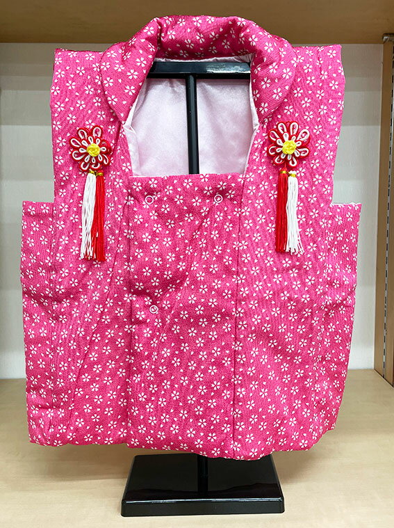 ひな祭り 被布 ピンク ちりめん 小桜【005】飾りスタンド付 雛人形 祝着 被布コート 女の子 記念撮影 1才 2才 3才