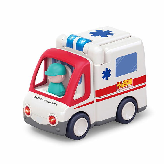 Hola Toys 音がいっぱい！自分で走るきゅうきゅうしゃプレゼント 誕生日 ギフト くるまのおもちゃ 走行機能 救急隊員ごっこ 想像力