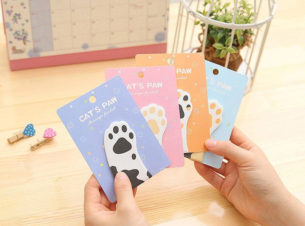 最短当日出荷◆ 付箋 肉球ぷにぷに 猫 パンチ 4本セット (黒×白 オレンジ×白 三毛猫 オレンジぶち)