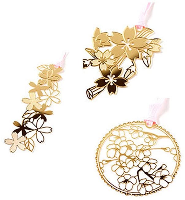 【P5倍!!】最短当日出荷◆ しおり ブックマーク ブックマーカー 桜 金属 ゴールド 3個セット