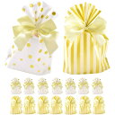 【P10倍&2点以上8%OFF!!】 ラッピング ゴールド 金色 水玉 | 高さ20×幅14×奥行6cm | ドット8枚+ストライプ8枚+リボンセット