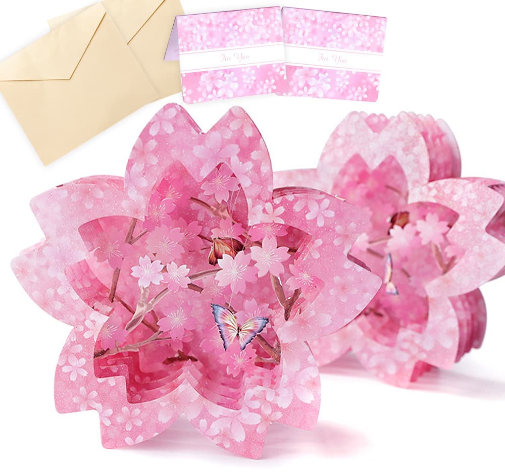 【P5倍!!】最短当日出荷◆メッセージ カード お花見 桜 チェリーブロッサム 春 ちょうちょ 蝶/美麗 キラキラ 3D 立体 飛び出す/お祝い 祝 誕生日 バ...