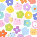 【P10倍&2点以上8%OFF!!】シール フレークシール | 小花 フラワー カラフル ベアー | お花と熊さん 92枚セット
