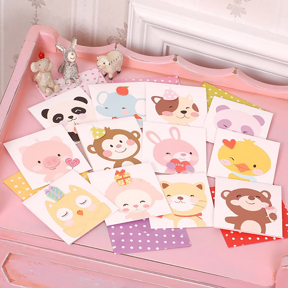 【P5倍!!】最短当日出荷◆メッセージ カード にっこり 笑顔 アニマル | ミニ 小さめ 飛び出す 3D | カード+封筒(水玉) 12種セット (ぶた/ぞう...