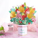 【P10倍&2点以上8%OFF!!】メッセージ カード ミニカード+封筒付 薔薇 花束 花 フラワー リボン ハート 360度 3D 飛び出す お祝い ポット ...