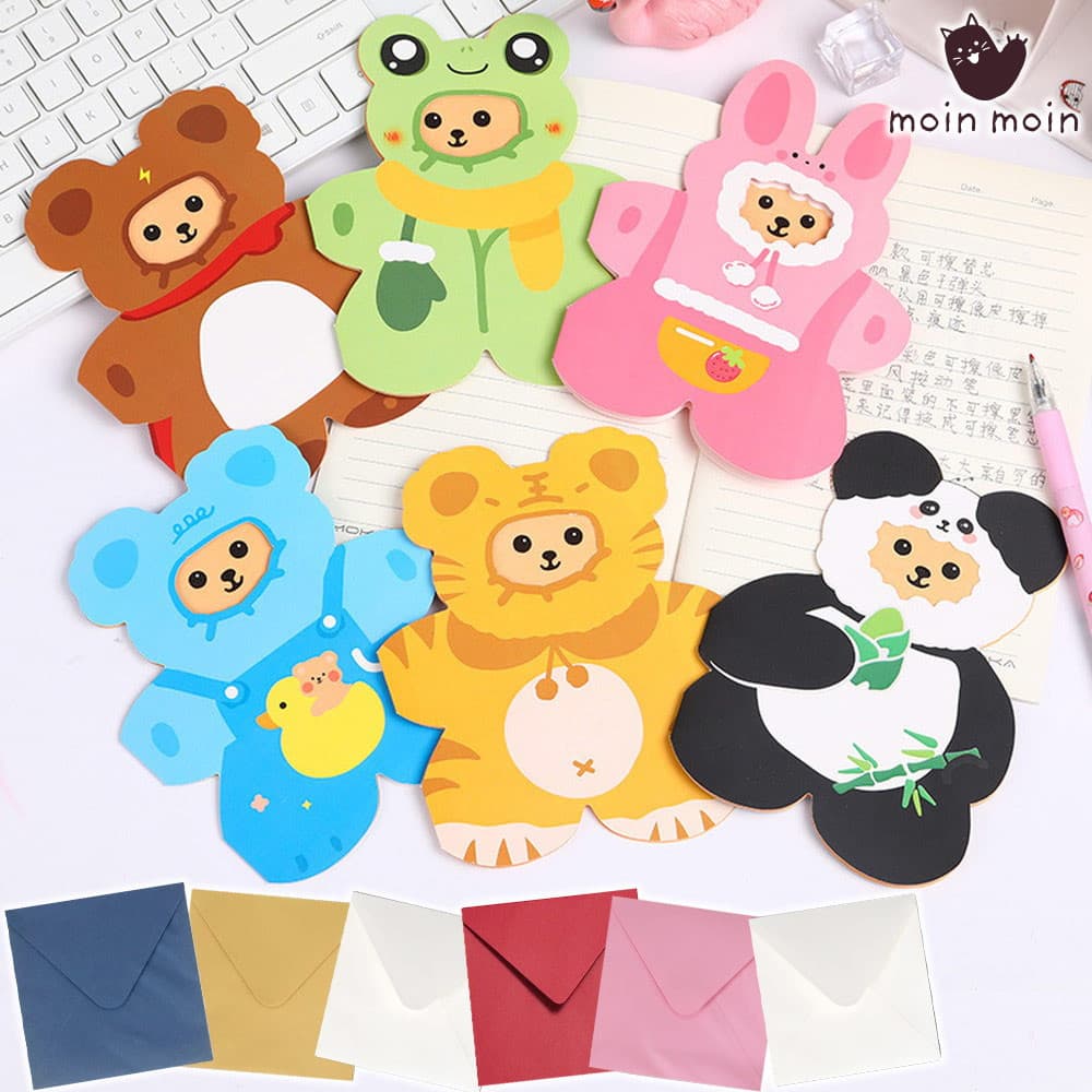 【P5倍!!】最短当日出荷◆メッセージ カード くま テディベア 6種セット 封筒付/被り物 着ぐるみ アニマル 動物 コスプレ 可愛い ピンク カラフル (ブ...