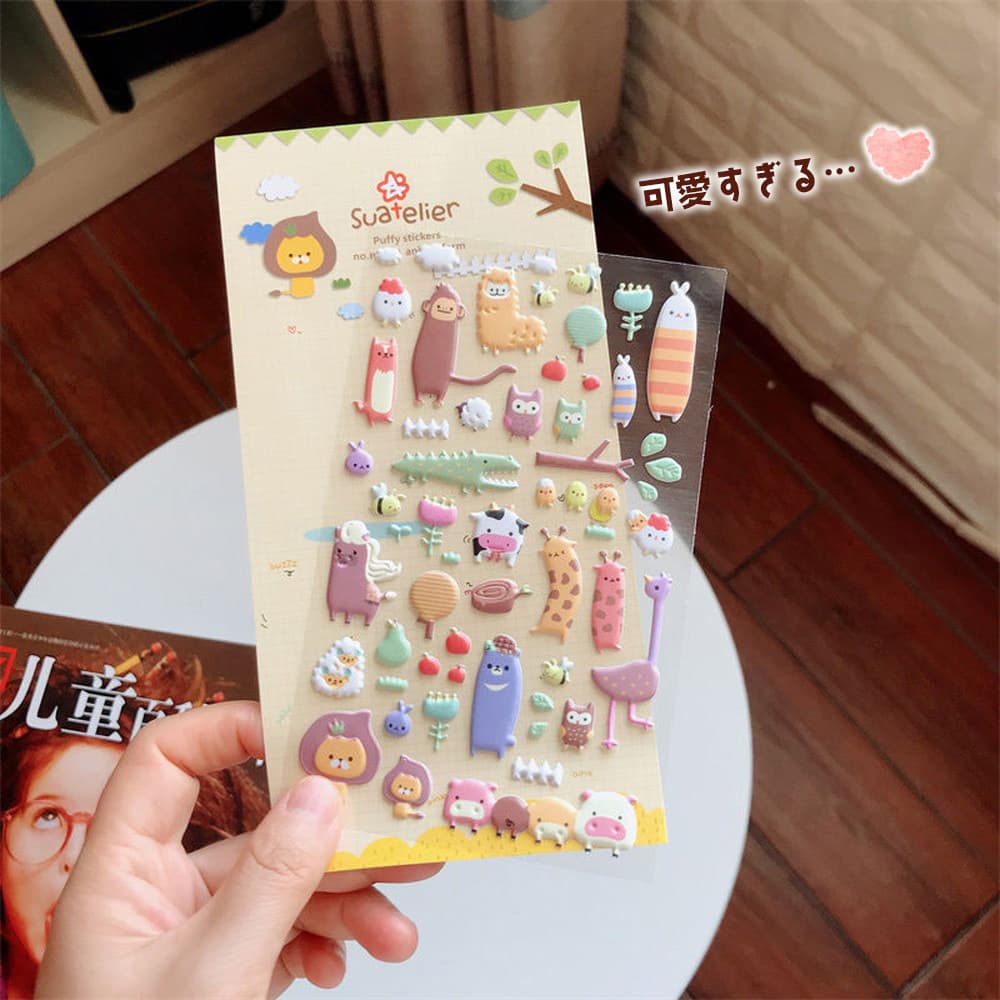 最短当日出荷◆シール ステッカー ぷにぷに アルパカ アニマル 4枚セット/3D ぷくぷく 立体 くま にわとり ごほうび ご褒美 スケジュール 手帳 手紙 デコレーション 子供 キッズ moin-moin-10001750 ドールハウスと雑貨 moin moin サンプル画像3