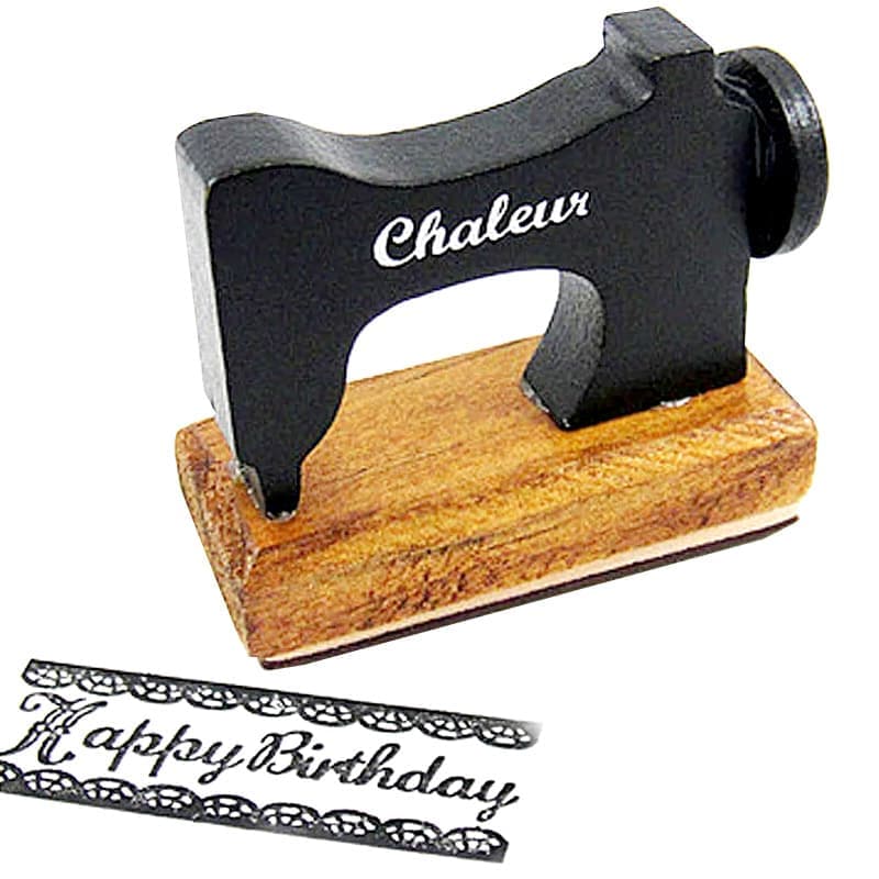 【P10倍!!】最短当日出荷◆はんこ スタンプ ミシン 型 ハッピーバースデー 誕生日 祝い プレゼント 木製 ウッド ブラック ブラウン 英字 かわいい おしゃれ