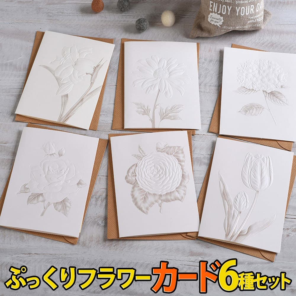 【P5倍!!】最短当日出荷◆メッセージ カード グリーディング 上品 シンプル エレガント 大きめ 12×17cm 6種セット (封筒+ 中紙 付) お礼 お祝...