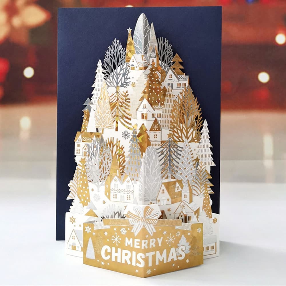 【P5倍!!】最短当日出荷◆大きめ クリスマス カード ツリー 封筒付き ネイビー レッド シルバー ホワイト ゴールド 箔押し 美麗 きらきら 飛び出す 立体...