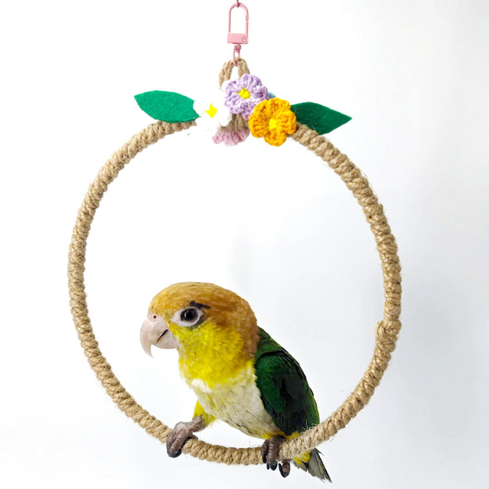最短当日出荷◆小鳥 インコ 文鳥 中型 鳥 ブランコ 止まり木 スタンド パーチ フープ 輪 花 ブーケ 自然素材 手作り 手編み アスレチック スイング 揺れ...