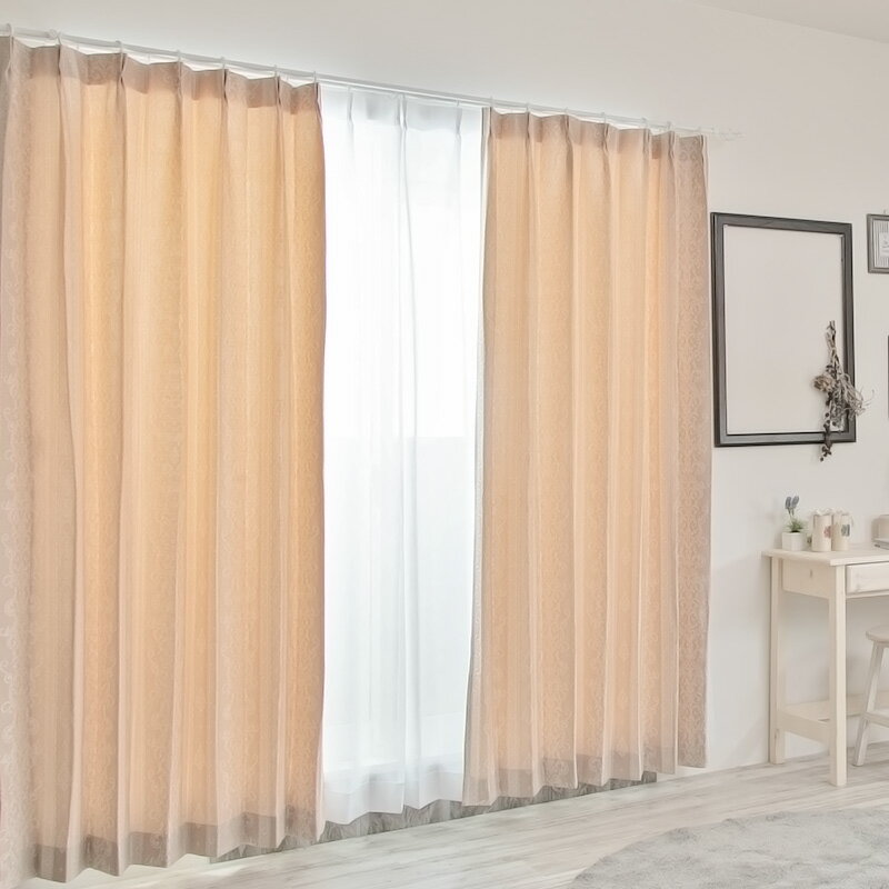 カーテン 2枚組 既製サイズ 幅100cm 丈は105cm 135cm 178cm 200cm 210cmの5サイズから選べる【AH495】ペトラ 日本製 洗える レース柄 高級感 上品 ジャガード OKC4