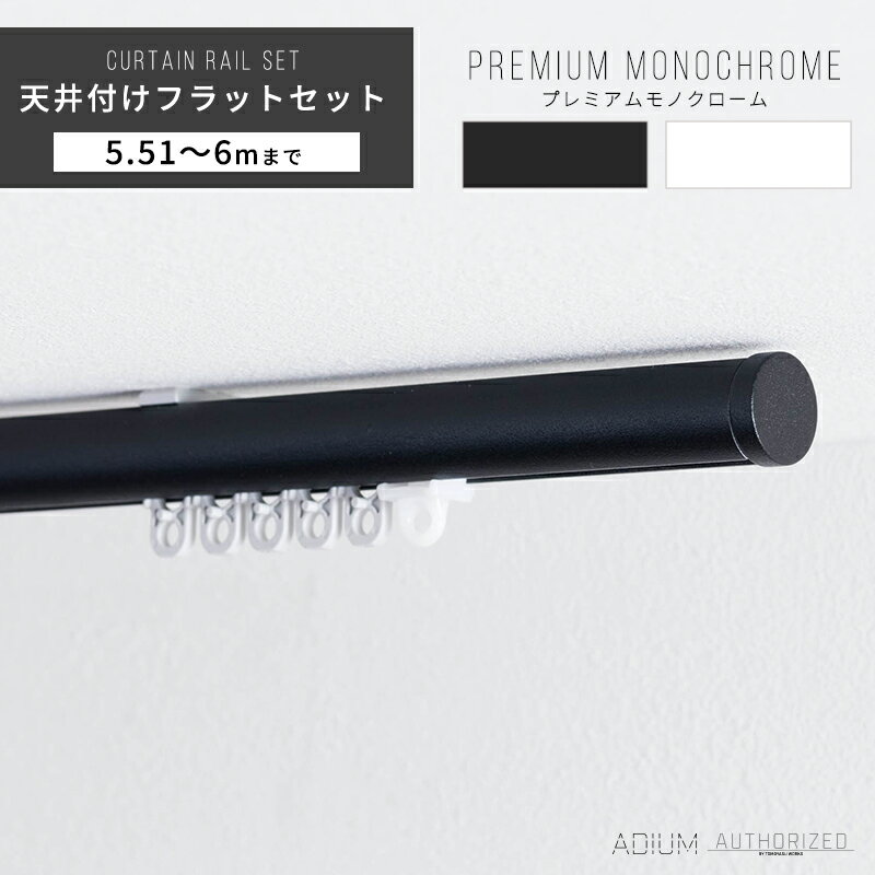 Curtain Rails - カーテンレール 天井 アイアン おしゃれ 装飾 キャップ デザイン 天井付フラットブラケットセット 5.51m〜 6m / 551〜600cmブラケットスルー ブラック 黒 ホワイト 白 ADIUM アディウム プレミアムモノクローム H-N-0