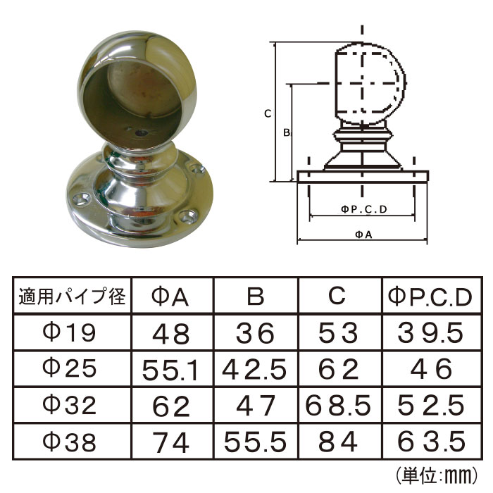 [お買い物マラソンクーポン配布] パイプ用クロームブラケット止/25mm［DIY クロー...