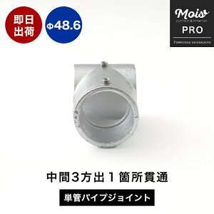 単管パイプ用 ジョイント金具 無塗装 シルバー 中間 T継ぎ パイプジョイント Φ48.6mm 屋外対応タイプ 中間3方出1箇所貫通 コーナー パイプ DIY 足場 鋼管 丈夫 ジョイント パーツ ジョイコ H-N-0