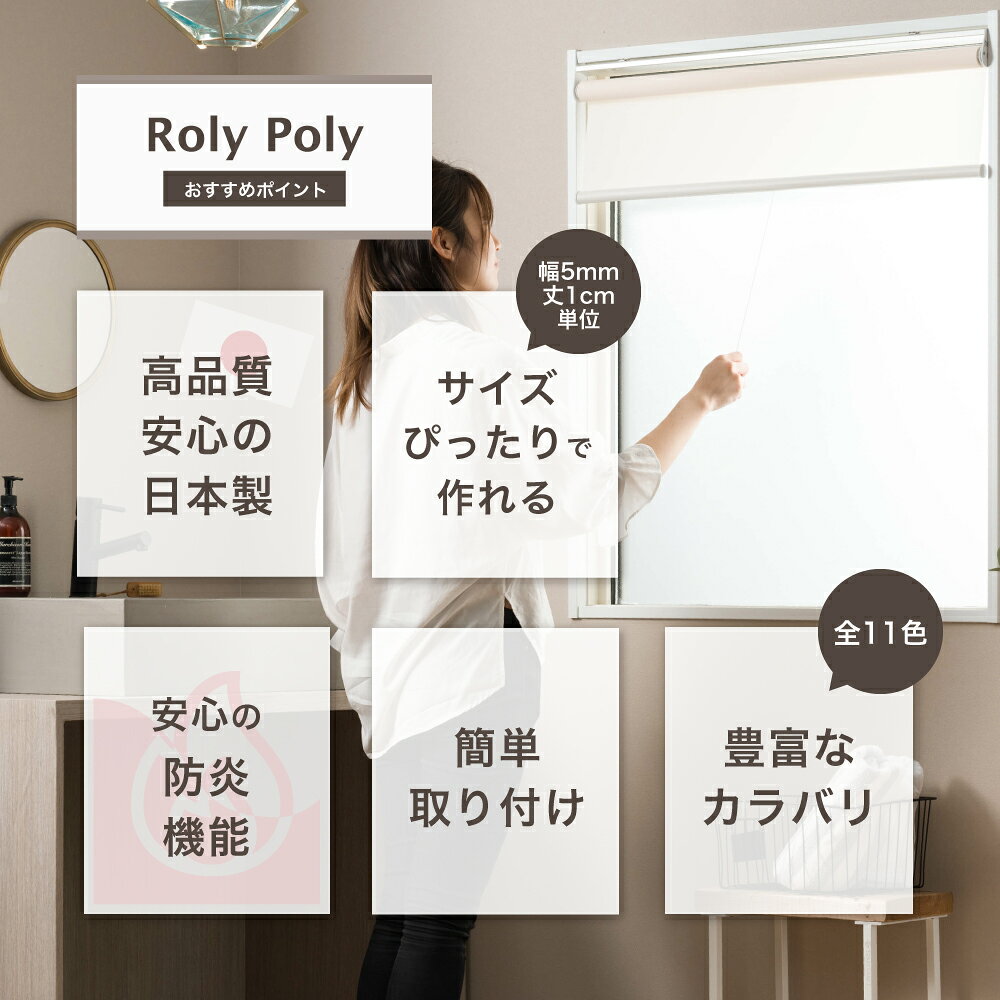 [マラソン限定クーポン配布] ロールスクリーン ロールカーテン オーダー 無地 窓 小窓 大きい窓 細長い窓 間仕切り 目隠し Roly Poly ローリーポーリープレーン 防炎 幅120.5〜160cm/丈201〜240cm RSN [2]