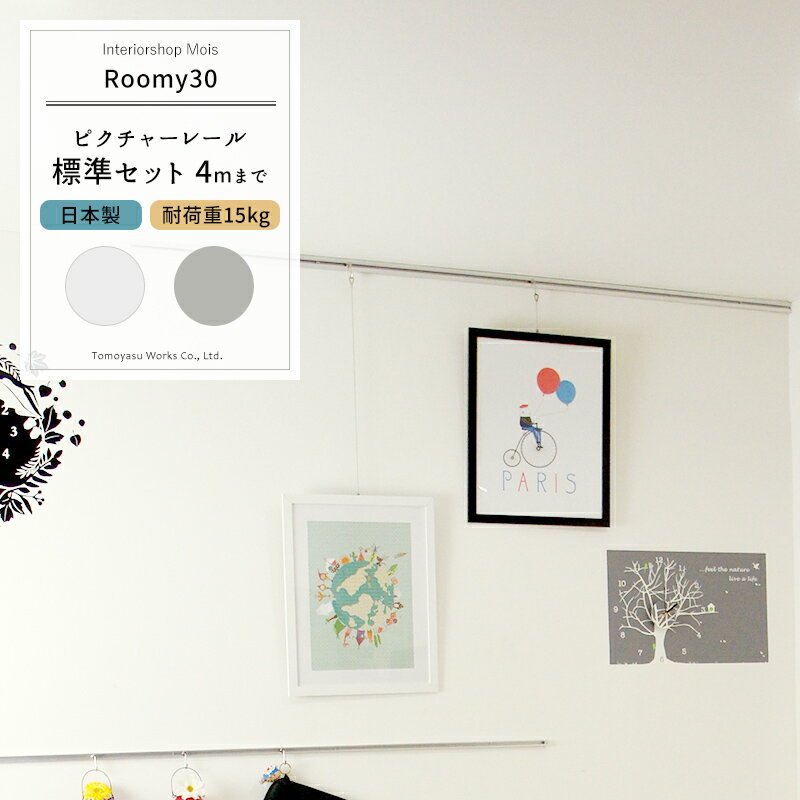 [30日限定店内全品ポイント10倍] ピクチャーレールセット ルーミー30 〜4m カット料込 天井付け 壁付け [絵 写真 インテリア 展示用 パネル おしゃれ ディスプレイ 収納 かける 美術館 学校 展示 壁掛け パネル ] JQ