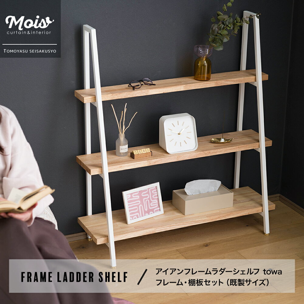 Rakuten - [6/1限定11%OFFクーポン配布] ラダーシェルフ スリム 見せる収納 フレーム アイアン 棚 2段 3段 おしゃれ オープンシェルフ 高さ48cm 100cm 奥行き30cm 幅45cm 60cm 90cm 北欧 DIY 日本製 友安製作所 アイアンフレームラダーシェルフ towa JQ