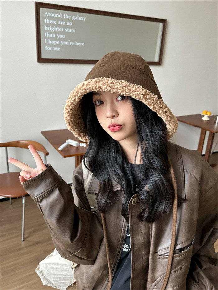 帽子 レディース 秋冬 ボア つば広 ハット もこもこ フェイクファーハット バケットハット ファー帽子 UVカット 深め 紫外線対策 防寒 保温 可愛い 暖かい シンプル おしゃれ ギフト 贈り物 母の日 20代 30代 40代 50代 60代 ブラック オフホワイト キャメル ブラウン F