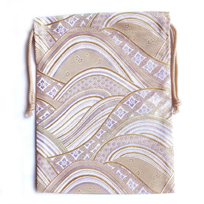 御朱印帳袋 【波 ピンク】御朱印帳入れ 19×26cm 小物入れ 御朱印帳 袋 巾着 巾着袋 日本製 金襴 京都 金らん 西陣織