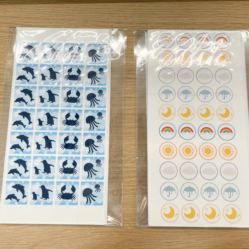 ロゴシール お試し用 「海の生き物」「おてんき」角型 丸型 送料無料 絵柄 御礼 ステッカー屋さん 名入れ可能 インクジェット/シール