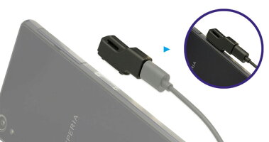 端子カバーを開けずにXperia™シリーズを充電、DEFF「TRAVELBIZXperiamicroUSBMagnetAdapter」