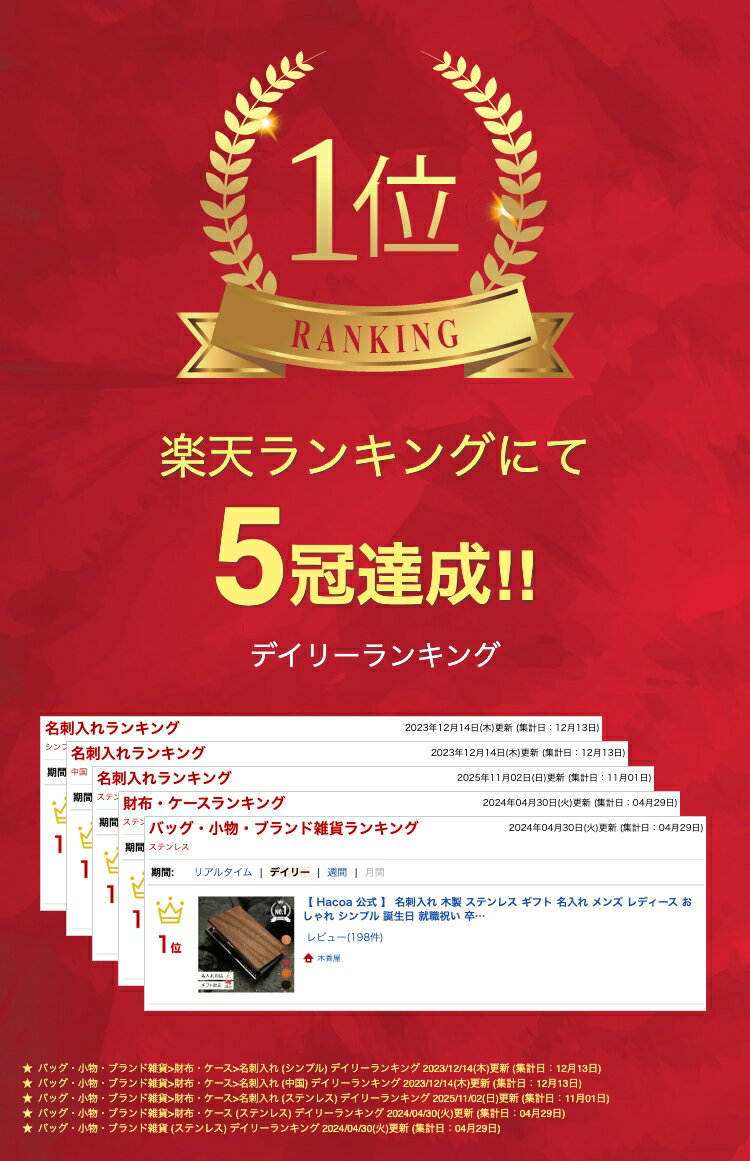 【 Hacoa 公式 】 名刺入れ 木製 ステンレス ギフト 名入れ メンズ レディース おしゃれ シンプル 誕生日 就職祝い 卒業記念品 卒業祝い 人気 母の日 父の日 退職祝い 送別会 ノベルティ クリスマス 男性 女性 プレゼント 木香屋 ハコア 名刺ケース +LUMBER ■「CARD CASE」 - Image 2