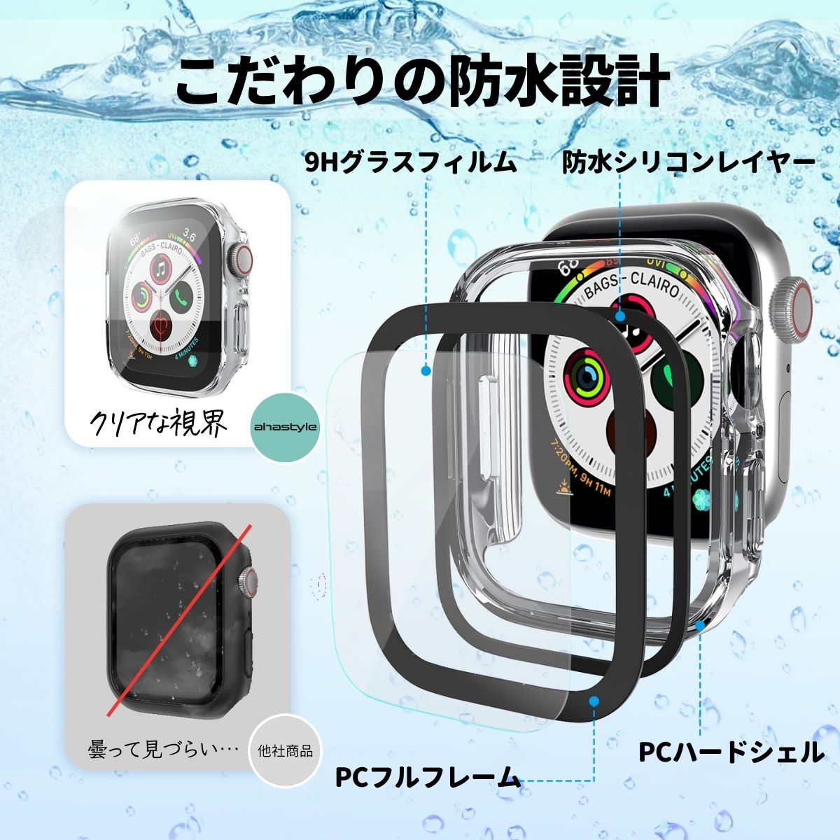 Apple Watch カバー 防水 ケース アップルウォッチ 耐水 プール ウォータープルー...