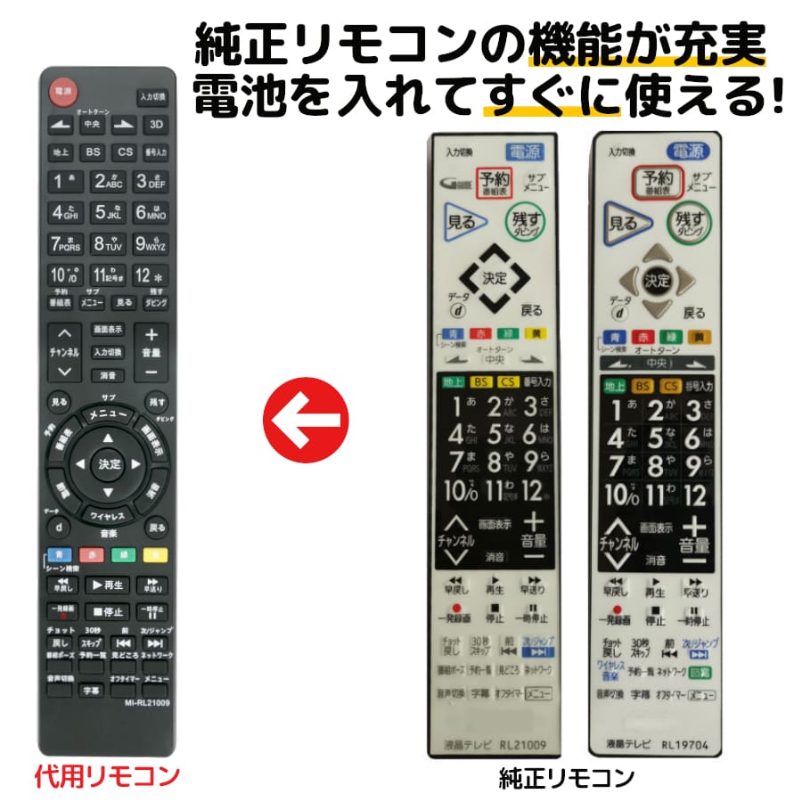 三菱 テレビ リアル リモコン RL21009 