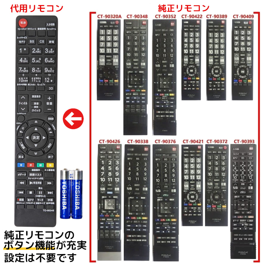 東芝 レグザ テレビ リモコン 電池付き CT-90348 CT-90381 CT-90451 CT-90392 CT-90396 CT-90346 CT-90469 CT-90458 CT-90443 CT-90377 CT-90479 CT-90471 CT-90481 CT-90478 CT-90459 CT-90339 など TOSHIBA REGZA 代用リモコン REMOSTA