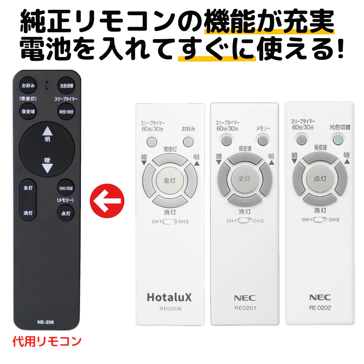 NEC ホタルクス リモコン RE0206 RE0202 RE0201 LEDシーリングライト 天井 照明 調色 調光 代用リモコン REMOSTA