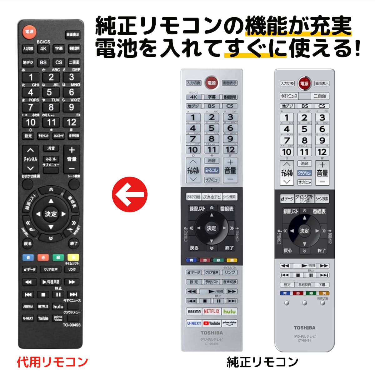 東芝 レグザ テレビ リモコン CT-90493