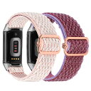 Fitbit Charge6/Charge5バンド フィットビット チャージ6/チャージ5に対応 ナイロン製弾性バンド スポーツバンド 交換ベルト 軽量通気性 工具が要らなく、気軽に差し替える 柔らかく 男性 女性 レディース(ピンク+パープル