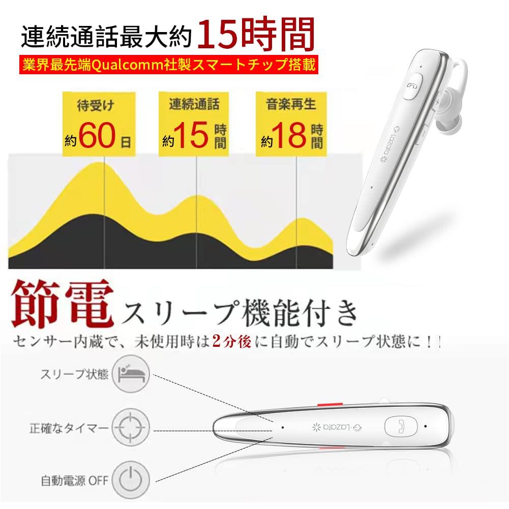 Glazata 日本語音声ワイヤレスヘッドセット Bluetoothイヤホン Qualcomm社製スマートチップ搭載【aptX & aptX HD、SBC・AAC対応 デュアルマイク通話設計 ENCノイズ低減技術 ミュート/SIRI搭載 】 MEMS高感度マイク内蔵，Scms-t，ガラケー、iOS, android, Windows対応 「白」