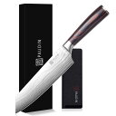 PAUDIN 三徳包丁 剣型 200mm 255g 5Cr15Mov 高炭素ステンレス 万能包丁 木製ハンドル 切りやすい 両刃包丁 左利き対応 鞘付き 肉切り...