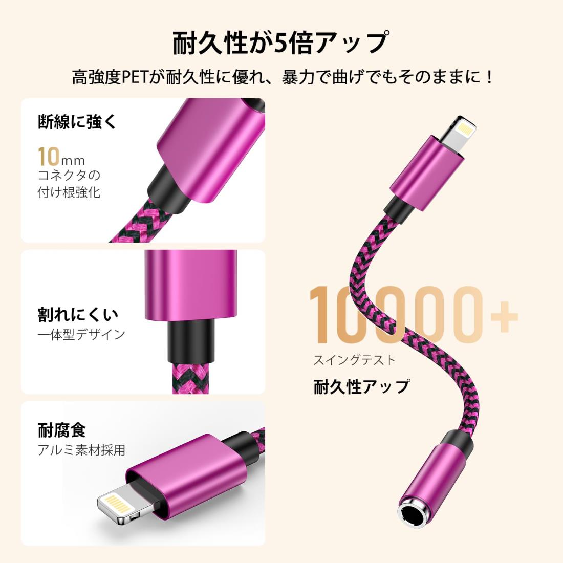 Ocbuo iPhone 変換アダプタ イヤホン ジャック Lightning - 3.5mm イヤホン 変換ケーブル MFi認証 イヤホン・ヘッドホンアダプター ライトニング 3.5mm 変換 音量調節/音楽対応iPhone14/13/12/11/iPadなど対応 0.18m