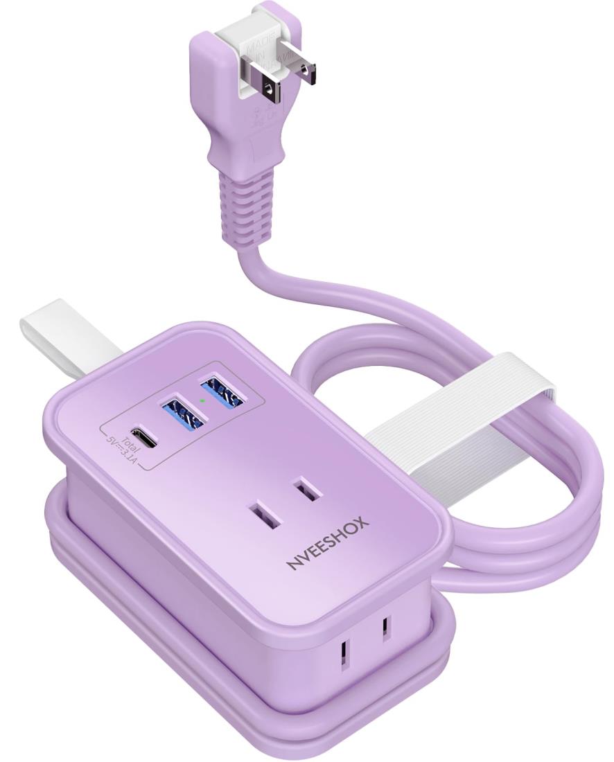 延長コード タイプc NVEESHOX 巻取り式電源タップ usb付き コンセントタップ 1M 3個AC差込口 1USB-Cポート 2USB-Aポート 小型軽量 テーブルタップ 蛸足コンセント 出張/旅行 パープル