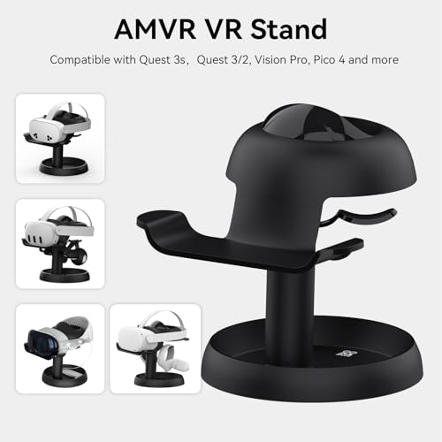 AMVR VR スタンド For Quest 3S/Quest 3/PICO 4/Vision pro/PS VR2 に対応 VR ヘッドセット アクセサリー 、Quest/Quest 2 に対応ヘッドセットおよびコントローラー用スタンド (黒)