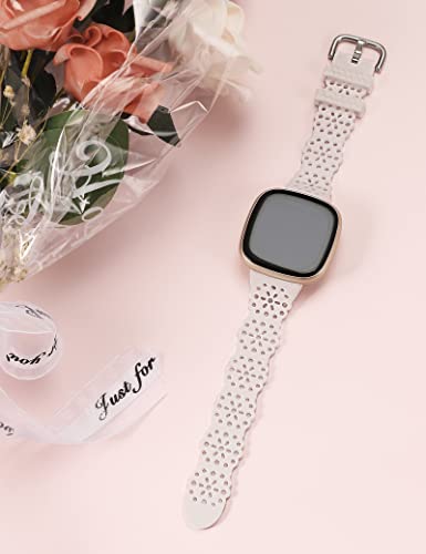 Fitbit Versa3/4 バンド Fitbit Sense /Sense2 バンド シリコン製 用 ベルト スポーツ 蒸れない レース模様 かわいい for フィットビット versa 3 バンド/Fitbit Sense バンド レディース サイズ調整可能