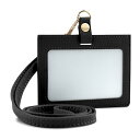 Dockii IDカードホルダー 横型 IDカードケース 社員証ケース レディース ネックストラップ カードケース 首掛け 両面用 ネームホルダー 定期入れ 名刺 名札 パスケース カード3枚収納(ブラック)(4)