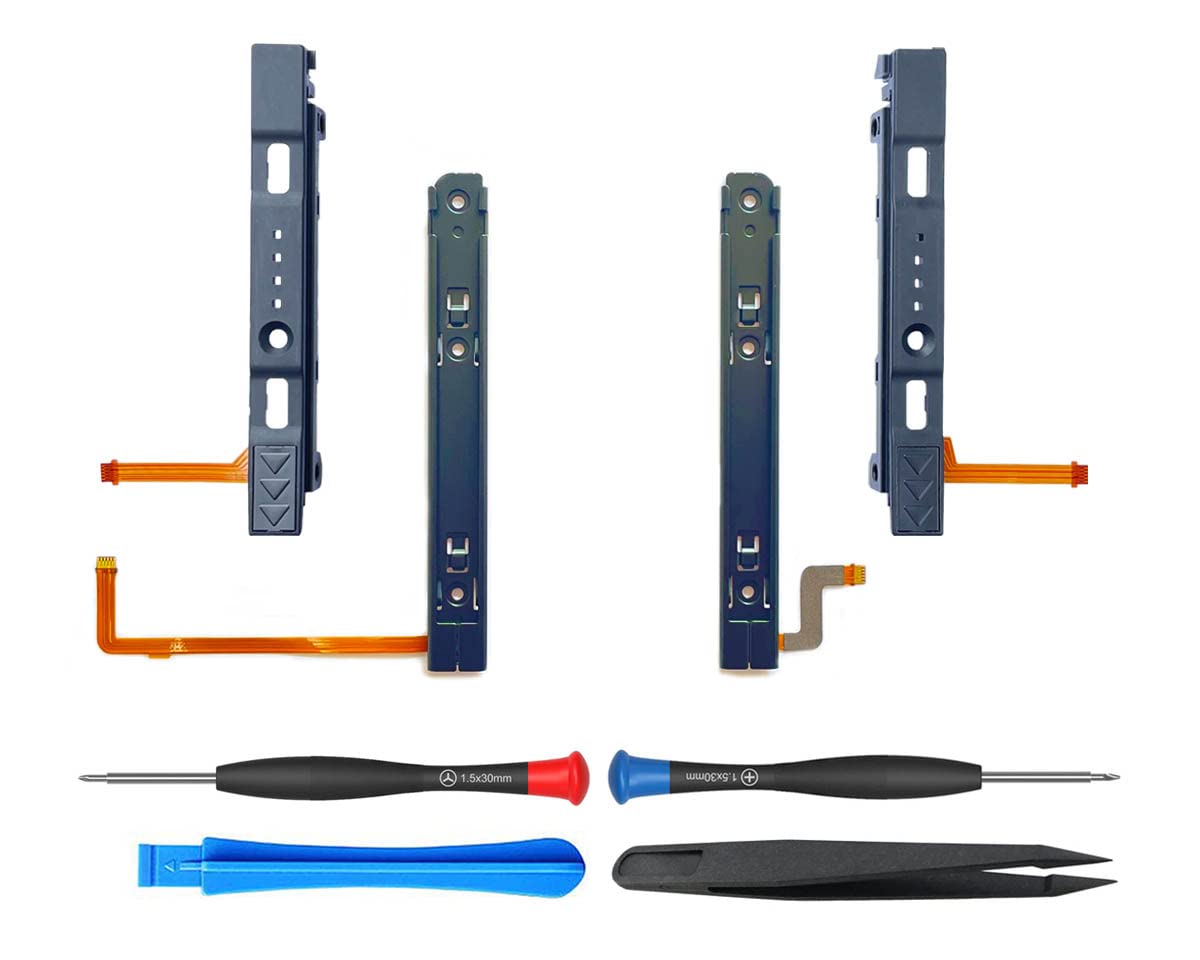 ElecGear 用スライドレール, Switch有機ELモデルHEG-001とJoy Conコントローラー 対応の左右の金属製 Tトラックとプラスチックスライダーバー，フレックスケーブルコネクター付き、修理パーツツールキット付属