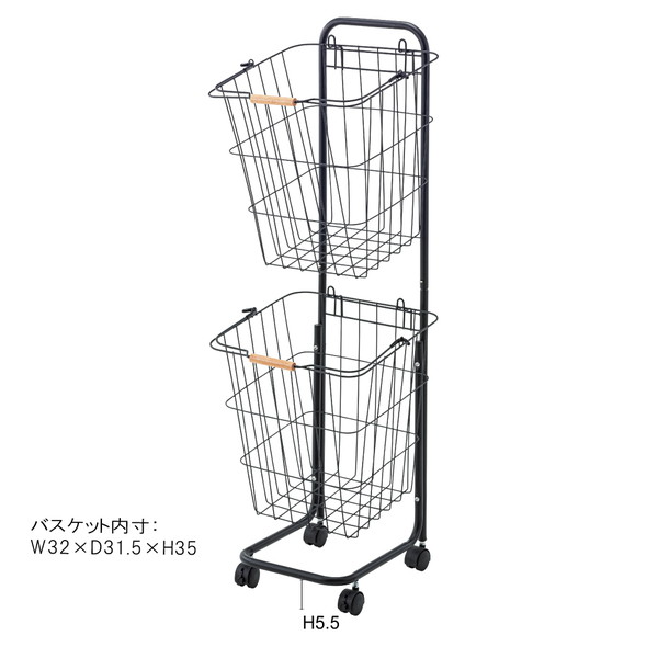 東谷L AZUMAYA バスケット ワゴン 幅:37×奥行:40×高さ:107cm LFS-881 WH LFS-881WH [2]