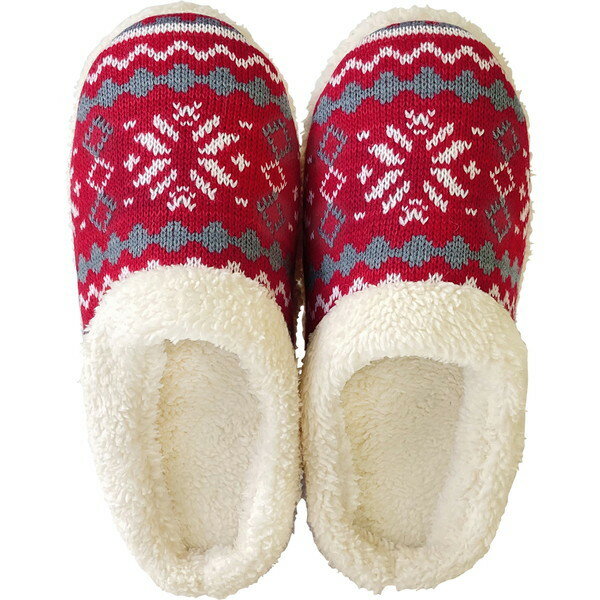 Knit slippers ニットスリッパ 花 M ダイヤボーダー レッド